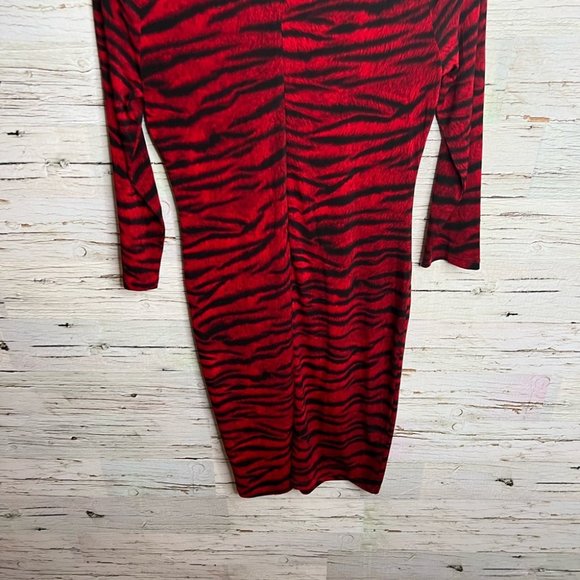 Michael Kors red black dress midi long sleeve tiger print - Picture 8 of 8